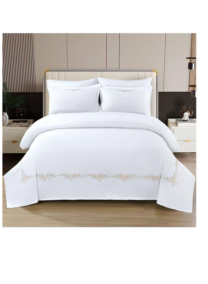 BAIG 6 Pieces set King Size Embroidery Warm Cotton Comforter Set with Thickened Fiber Filling, Duvet(220*240 cm) fitted bedsheet(200x200*30cm)