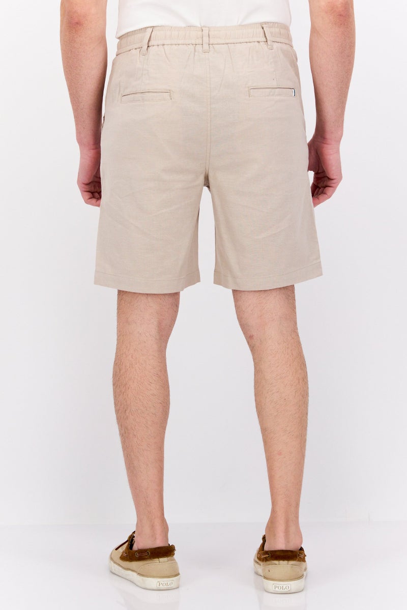 Ike Behar Men Solid Basic Shorts, Light Tan  - Image 3