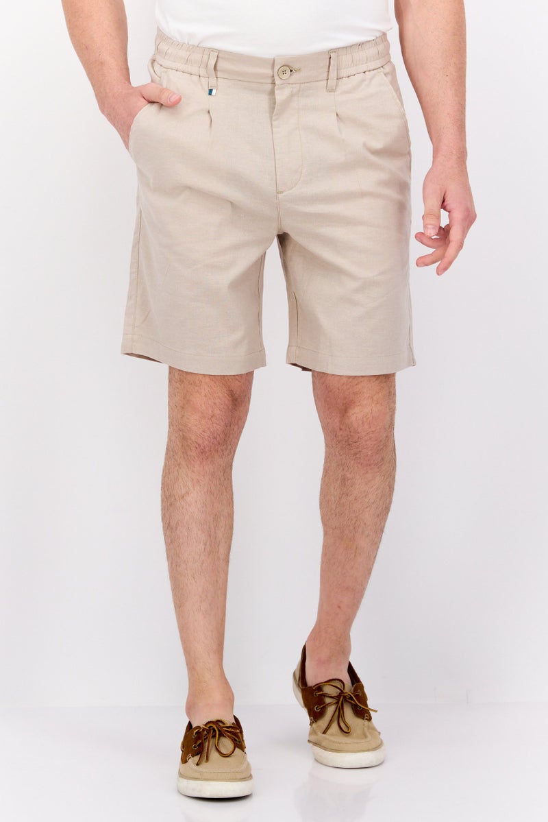 Ike Behar Men Solid Basic Shorts, Light Tan  - Image 1