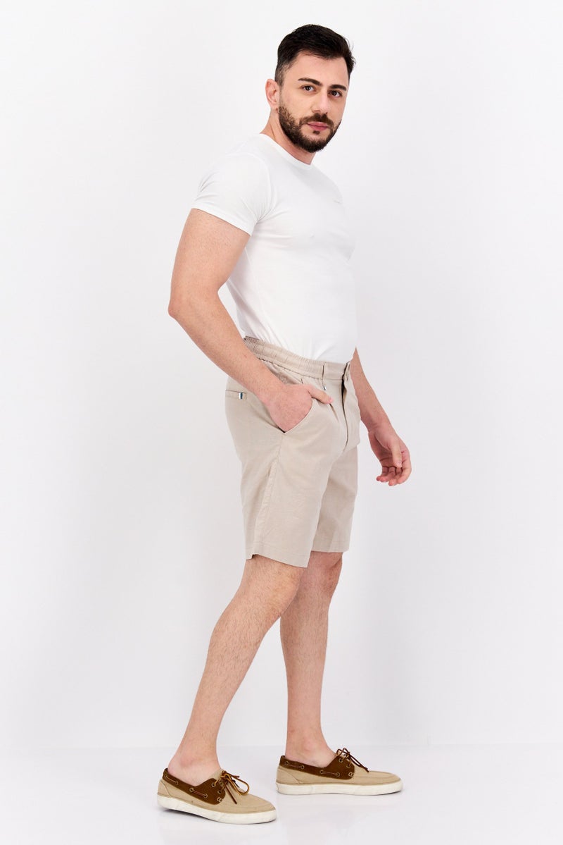 Ike Behar Men Solid Basic Shorts, Light Tan  - Image 2