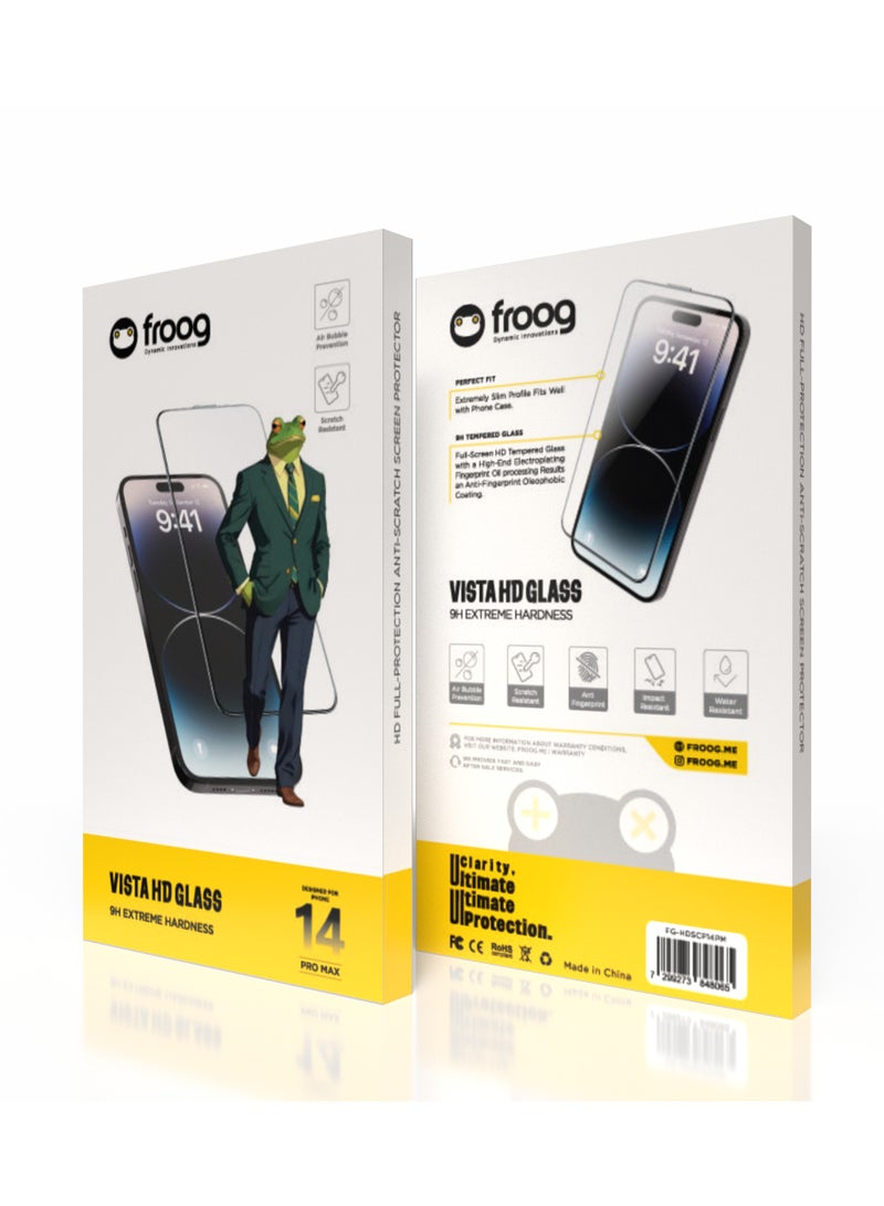 froog iPhone 14 Pro Max Vista HD Glass Screen Protector /Anti Fingerprint/ Water Resistant / Scratch Resistant / Tempered Glass - Clear - Image 3