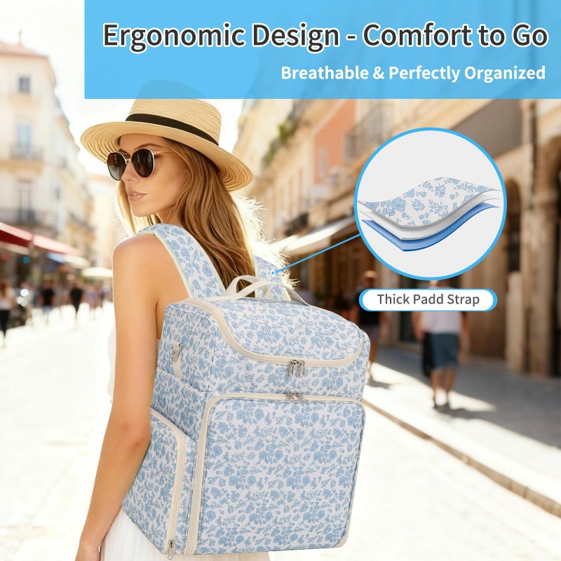 CUBETASTIC Extra Large Nail Polish Organizer Backpack, Holds 124+ Bottles & Full Size Lamp, Travel Nail Organizers and Storage Bag with 3 Removable Pouches, Portable Nail Supplies Case (Floral Blue, 124 Slots) - Image 2