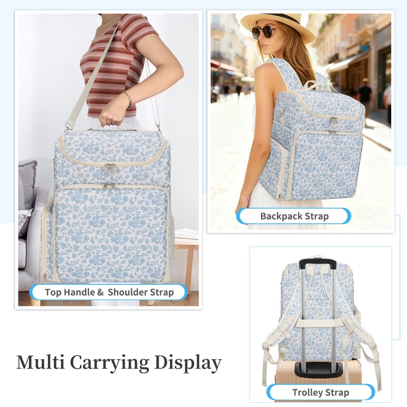 CUBETASTIC Extra Large Nail Polish Organizer Backpack, Holds 124+ Bottles & Full Size Lamp, Travel Nail Organizers and Storage Bag with 3 Removable Pouches, Portable Nail Supplies Case (Floral Blue, 124 Slots) - Image 5
