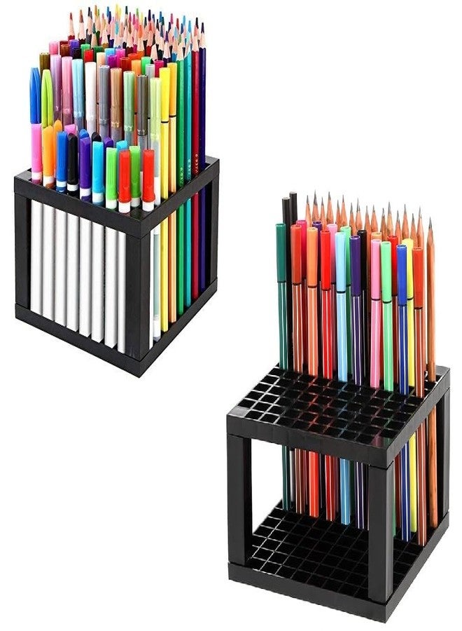 ChiggiWiggi 96 Holes Pencil & Brush Holder - Tabletop Plastic Study Desk Organizer Stand for Pens, Paint Brushes, Colours, Modeling Tools and Office & Art Supplies (Pack of 2) - Image 1