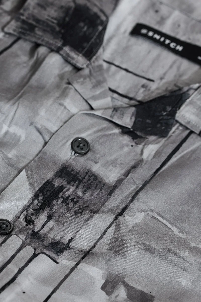 سنيتش Grey Abstract Half Sleeve Boxy Casual Shirt