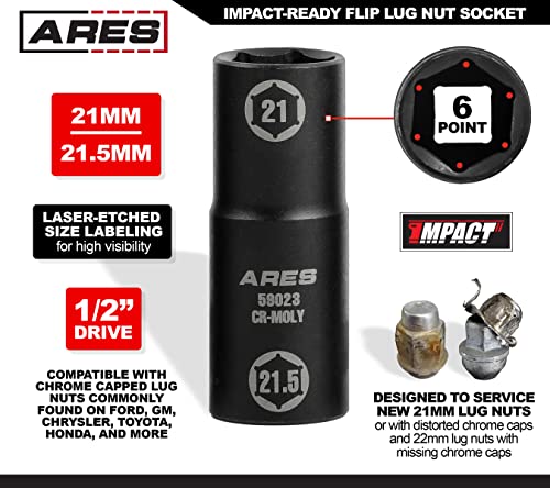 ARES 5902312inch Drive 21 x 215mm Half Size Lug Nut Flip Socket Impact Grade ChromeMoly Steel Remove Warped Damaged and Bloated Chrome Capped Lug Nuts - Image 3