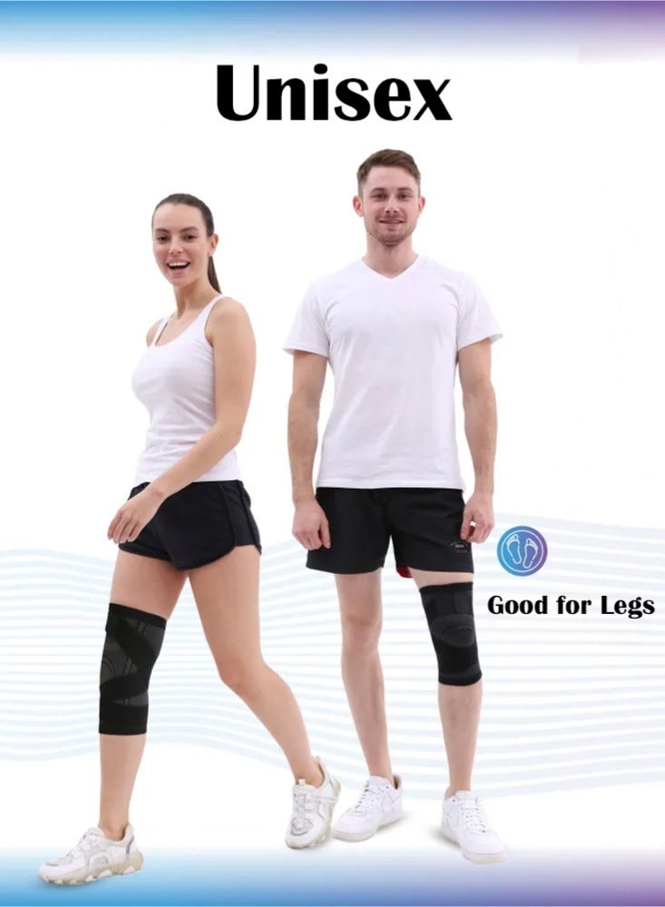 بوير دعامة ركبة مضغوطة مكونة من قطعتين للرجال والنساء، تدعم الركبة للجري وركوب الدراجات وكرة السلة مع حزام قابل للتعديل - Image 5