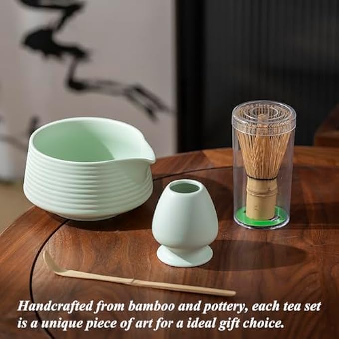 Ranedo Matcha Whisk Set Japanese Matcha Tea Set With Whisk And Bowl Bamboo Scoop  Ceramic Holder Homemade Traditional Matcha Making Kit For Tea Lovers Meditation  Gifting Light Green - Image 4