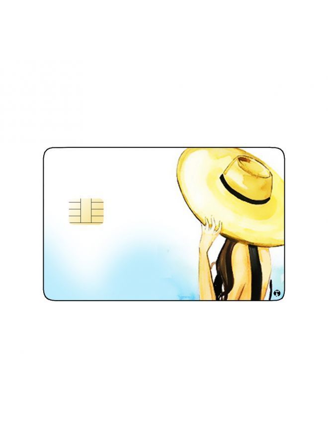 RKN PRINTED BANK CARD STICKER Beautiful Girl Drawing At Beach Wearing Hat - Image 1