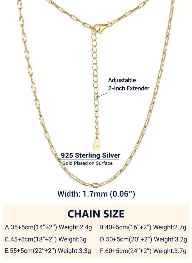 PROSILVER 925 Sterling Silver Paperclip Chain Necklace for Women Jewelry, with Gold/Rose Gold Plated, W: 1.7mm/3.3mm, L: 14"/16"/18"/20"/22"/24", Adjustable, Come Gift Box, No Gemstone - Image 5