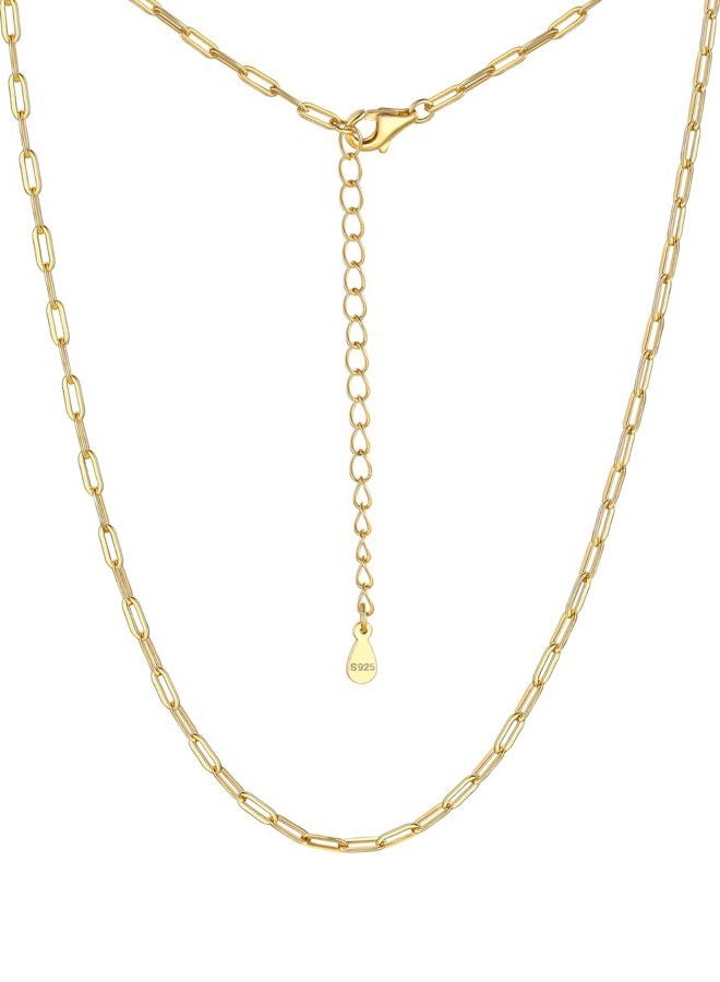 PROSILVER 925 Sterling Silver Paperclip Chain Necklace for Women Jewelry, with Gold/Rose Gold Plated, W: 1.7mm/3.3mm, L: 14"/16"/18"/20"/22"/24", Adjustable, Come Gift Box, No Gemstone - Image 1