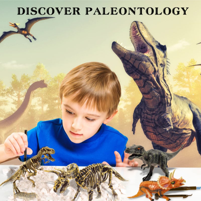 10Leccion Dinosaur Fossil Dig Kit, Dino Excavation Kits for Kids, Educational Science Kits, Dinosaur Toys for Kids, Dig up 2 3D Skeleton Puzzles and 2 Dino Figures Including T-Rex, Triceratops - Image 3