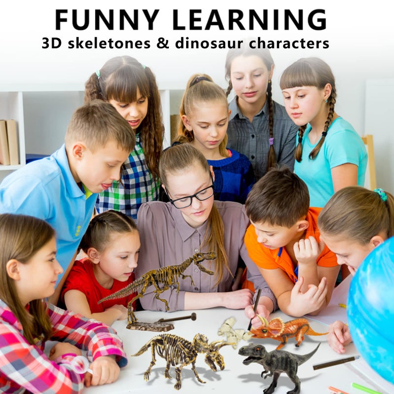 10Leccion Dinosaur Fossil Dig Kit, Dino Excavation Kits for Kids, Educational Science Kits, Dinosaur Toys for Kids, Dig up 2 3D Skeleton Puzzles and 2 Dino Figures Including T-Rex, Triceratops - Image 5