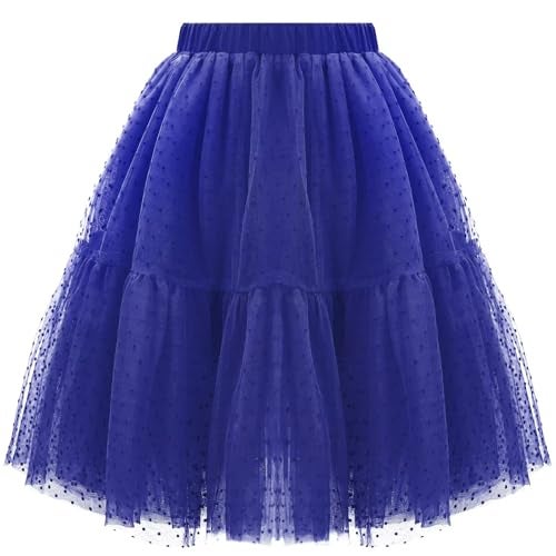 WELAKEN Polka Dot 5 Layered Tulle Tutu Midi Skirt for Girls Kids & Teen & Toddler,Blue,10Y - Image 1