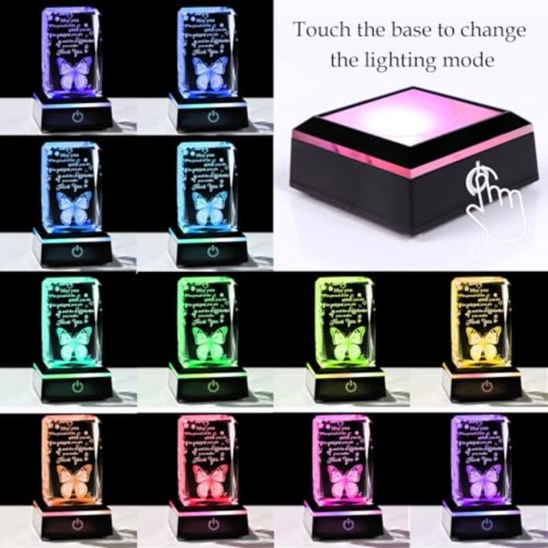 3D Crystal Butterfly s for Women Men Glass Plaque with Colorful Led Base, Best Teacher Appreciation s for Coworkers Nurse Doctor Boss Principal Office Decor - Image 2
