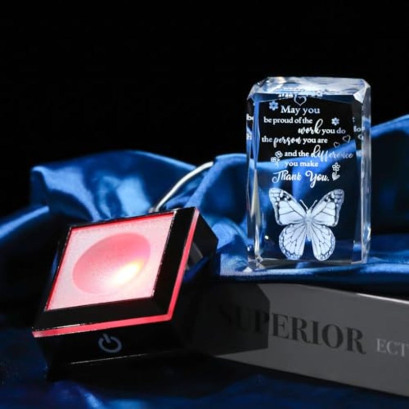 3D Crystal Butterfly s for Women Men Glass Plaque with Colorful Led Base, Best Teacher Appreciation s for Coworkers Nurse Doctor Boss Principal Office Decor - Image 4