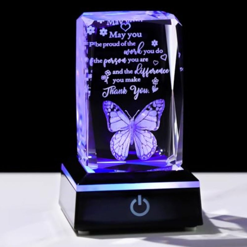3D Crystal Butterfly s for Women Men Glass Plaque with Colorful Led Base, Best Teacher Appreciation s for Coworkers Nurse Doctor Boss Principal Office Decor - Image 1