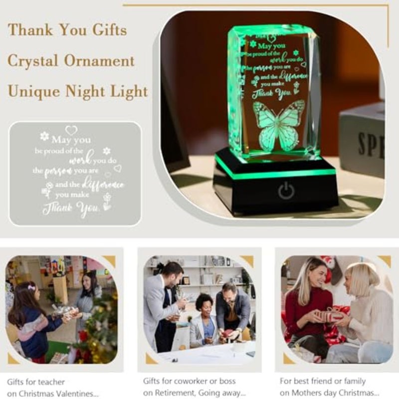 3D Crystal Butterfly s for Women Men Glass Plaque with Colorful Led Base, Best Teacher Appreciation s for Coworkers Nurse Doctor Boss Principal Office Decor - Image 5