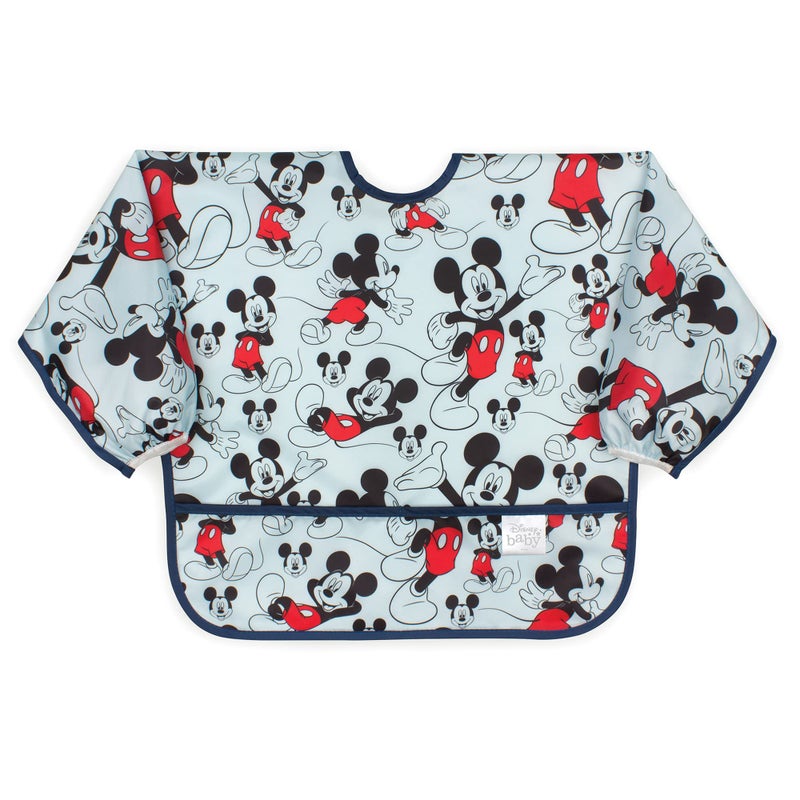 Bumkins Disney Bibs, Baby and Toddler Girls and Boys 6-24 Months, Long Sleeve, Essential Must Have for Eating, Feeding, Mess Saving Lightweight Waterproof Fabric Sleeved Smock, Mickey Mouse Classic - Image 1