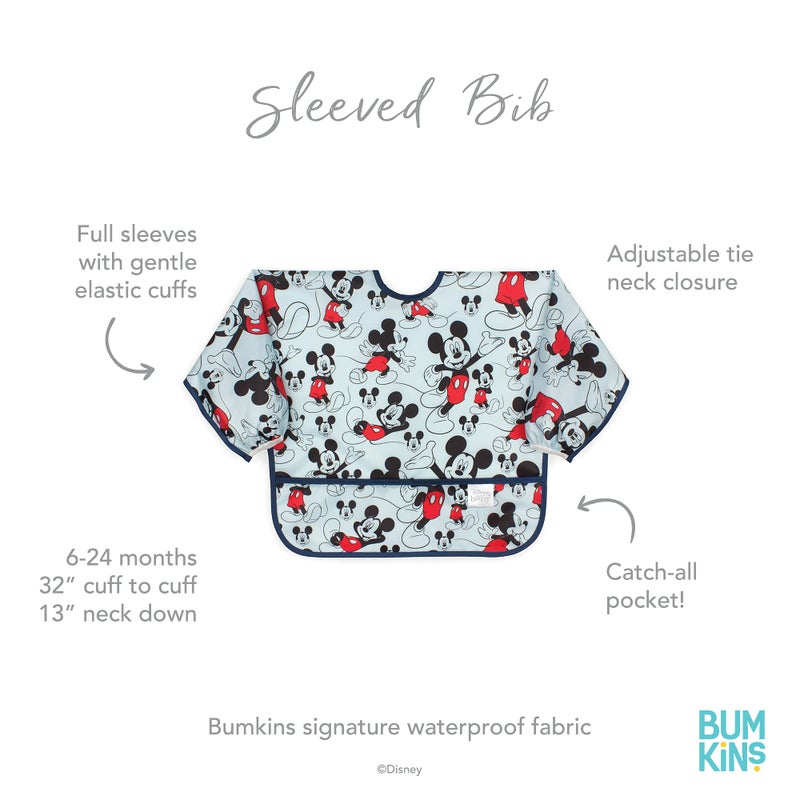 Bumkins Disney Bibs, Baby and Toddler Girls and Boys 6-24 Months, Long Sleeve, Essential Must Have for Eating, Feeding, Mess Saving Lightweight Waterproof Fabric Sleeved Smock, Mickey Mouse Classic - Image 5