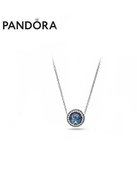 Pandora Cubic Zirconia Women's Classic Ocean Heart Round Pendant 925 Silver Necklace ZT0139