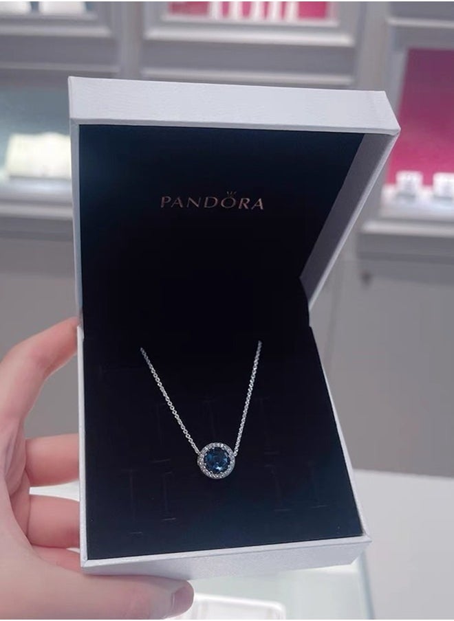 Pandora Cubic Zirconia Women's Classic Ocean Heart Round Pendant 925 Silver Necklace ZT0139