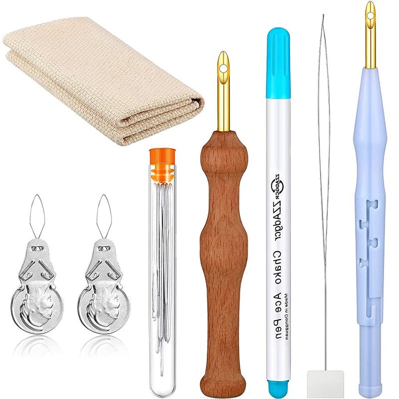 ELEPHANTBOAT® 17 Pieces Fullset Punch Needle Embroidery Starter Kits,Rug Punch Needle Tool,Threader Fabric Embroidery Hoop,Yarn Punch Needle for Beginner - Image 1