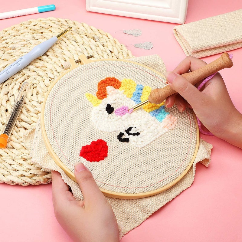ELEPHANTBOAT® 17 Pieces Fullset Punch Needle Embroidery Starter Kits,Rug Punch Needle Tool,Threader Fabric Embroidery Hoop,Yarn Punch Needle for Beginner - Image 3