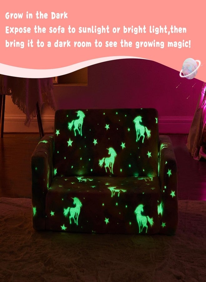 inhand Toddler Couch,Toddler Chair,Kids Sofa Chair 2-in-1 Baby Seat Furniture Fold Out, Convertible Sofa to Lounger Soft Comfy Glow in The Dark Kids Sofa Bed Gifts for Kids Girl Boys,Unicorn - Image 2