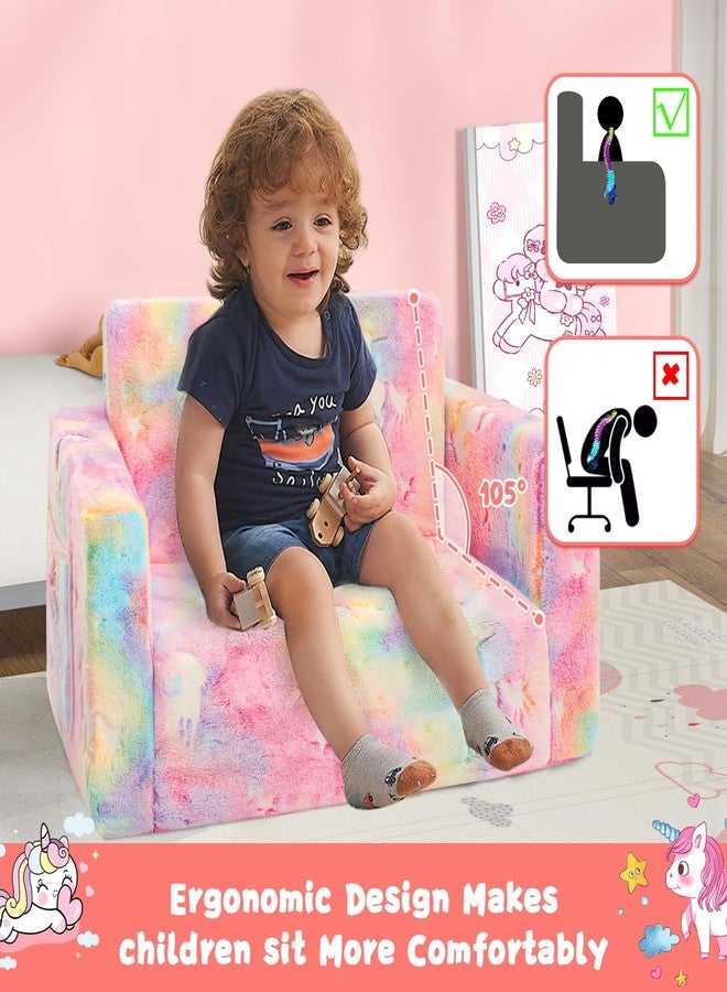 inhand Toddler Couch,Toddler Chair,Kids Sofa Chair 2-in-1 Baby Seat Furniture Fold Out, Convertible Sofa to Lounger Soft Comfy Glow in The Dark Kids Sofa Bed Gifts for Kids Girl Boys,Unicorn - Image 3