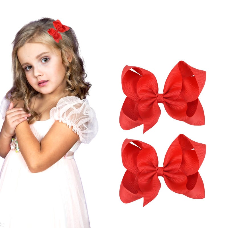 Ronger2000 3 Inch Red Hair Bow Clips for Girls - Set of 2 - Image 1