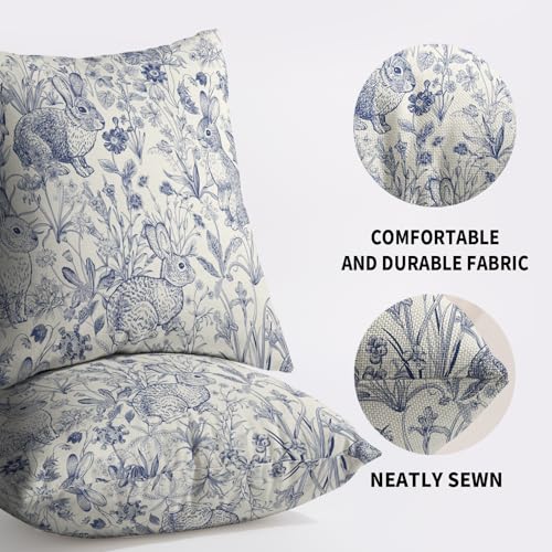 Smozenith Easter Spring Blue Pillow Covers 18X18 Set of 2, Vintage Flower Rabbit Bunny Floral Botanical Print Decorative Throw Pillow Covers Outdoor Farmhouse Seasonal Cushion Cases Couch Sofa Bed Decor - Image 5