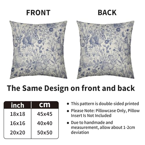 Smozenith Easter Spring Blue Pillow Covers 18X18 Set of 2, Vintage Flower Rabbit Bunny Floral Botanical Print Decorative Throw Pillow Covers Outdoor Farmhouse Seasonal Cushion Cases Couch Sofa Bed Decor - Image 4