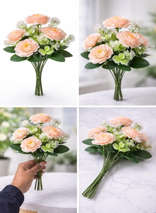 12FOR COLLECTION 1 Bunch Artificial Rose Flower (ONLY Flower -Without Vase Pot) for Home Decor, Office, Bedroom, Balcony, Living Room, Table Decoration Items (Light Orange) - Image 3
