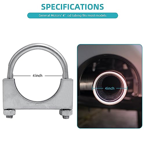 PALOZO 4 inch Heavy Duty U-Bolt Exhaust Clamp for 4" OD Exhaust Tail Pipe Diameter, Stainless Steel Muffler U-Bolt Clamps, Pack of 2 - Image 2