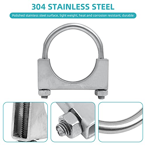 PALOZO 4 inch Heavy Duty U-Bolt Exhaust Clamp for 4" OD Exhaust Tail Pipe Diameter, Stainless Steel Muffler U-Bolt Clamps, Pack of 2 - Image 3