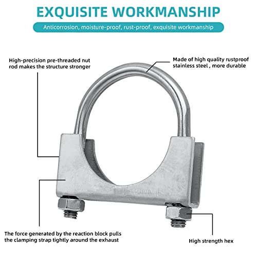 PALOZO 4 inch Heavy Duty U-Bolt Exhaust Clamp for 4" OD Exhaust Tail Pipe Diameter, Stainless Steel Muffler U-Bolt Clamps, Pack of 2 - Image 4