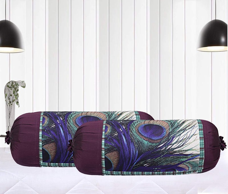 Kuber Industries Heart Home Peacock Wings Design Cotton 2 Pieces Bolster Cover Set Cream CTHH1664 Standard