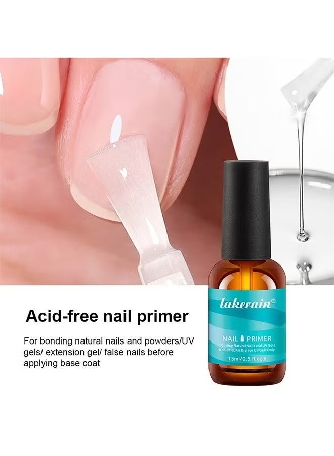 lakerain Nail Dehydrator and Primer, 2 Pcs 15ml Gel Nail Polish Acid Free Natural Nail Prep Dehydrate & Bond Primer Nail Bond, Air Dry Superior Bonding Primer for Acrylic Powder Nail Supplies Set - Image 3