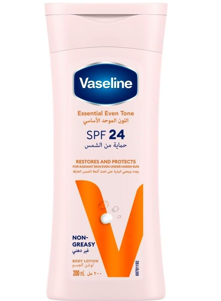 Vaseline Essential Even Tone Body Lotion, SPF 24 for glowing skin that's protected against sun damage, 200ml - Image 1