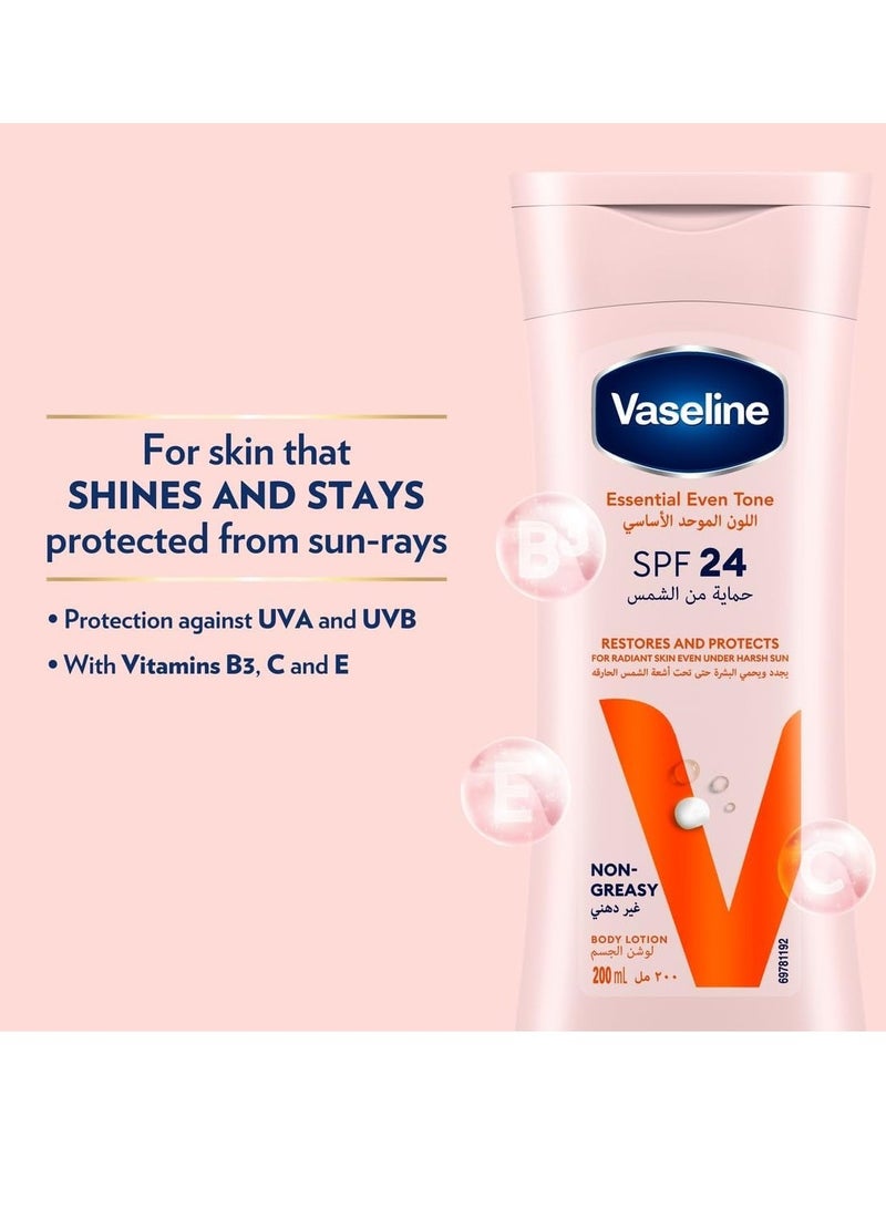 Vaseline Essential Even Tone Body Lotion, SPF 24 for glowing skin that's protected against sun damage, 200ml - Image 4