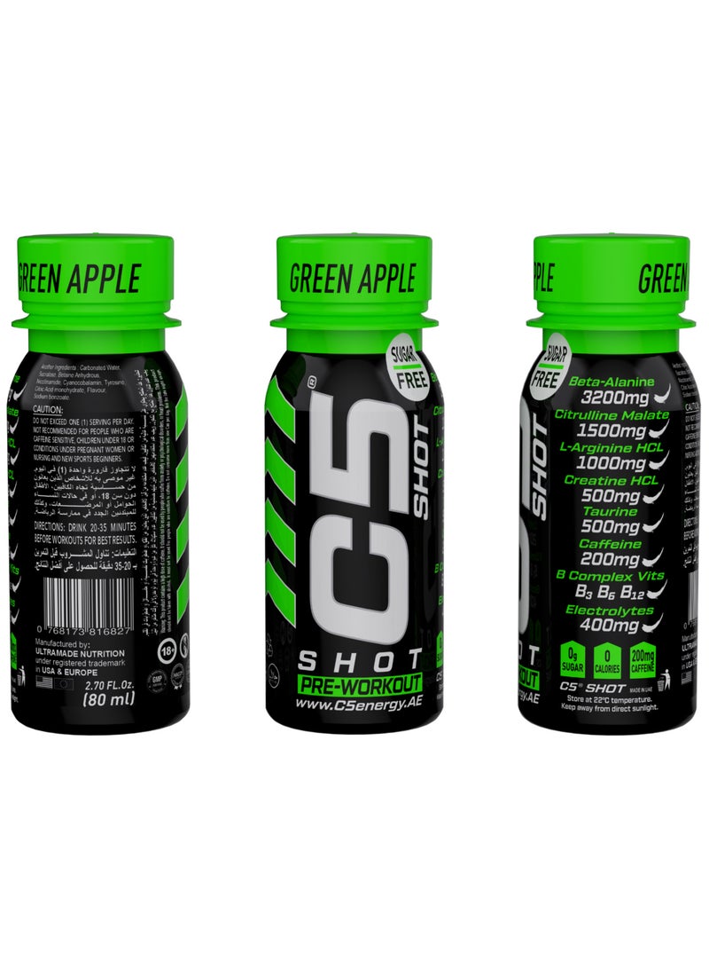 C5 Energy C5 SHOT Pre-Workout Drink | 80ml Liquid Pre-workout shot Shot | 200mg Caffeine, Beta-Alanine, Creatine, Citrulline | Sugar Free | Zero Calories | 12 Pack (Pack of 12, Green Apple) - Image 2