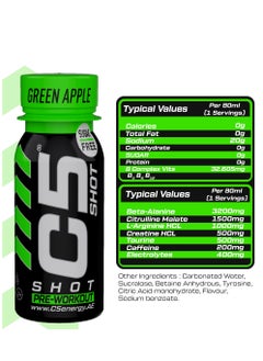 C5 Energy C5 SHOT Pre-Workout Drink | 80ml Liquid Energy Shot | 200mg Caffeine, Beta-Alanine, Creatine, Citrulline | Sugar Free | Zero Calories | 12 Pack (Pack of 12, Green Apple)  - Image 3
