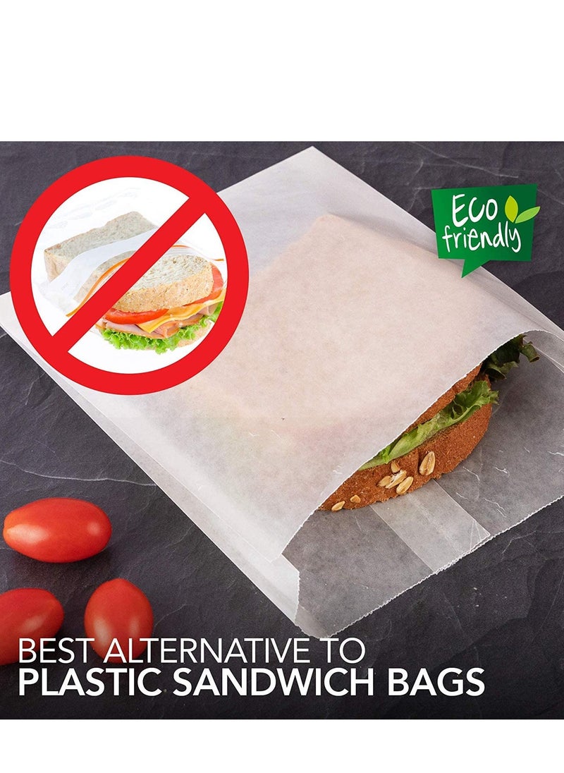 SYOSI - Paper Sandwich Bags Bulk Wax Paper (100 Pack) 7" x 6" x 1" Wet Wax Paper Bags - Food Grade Grease Resistant Wax Bags - White Glassine Bags - Paper Bags for Bakery Cookies, Candy, Snacks - Image 1