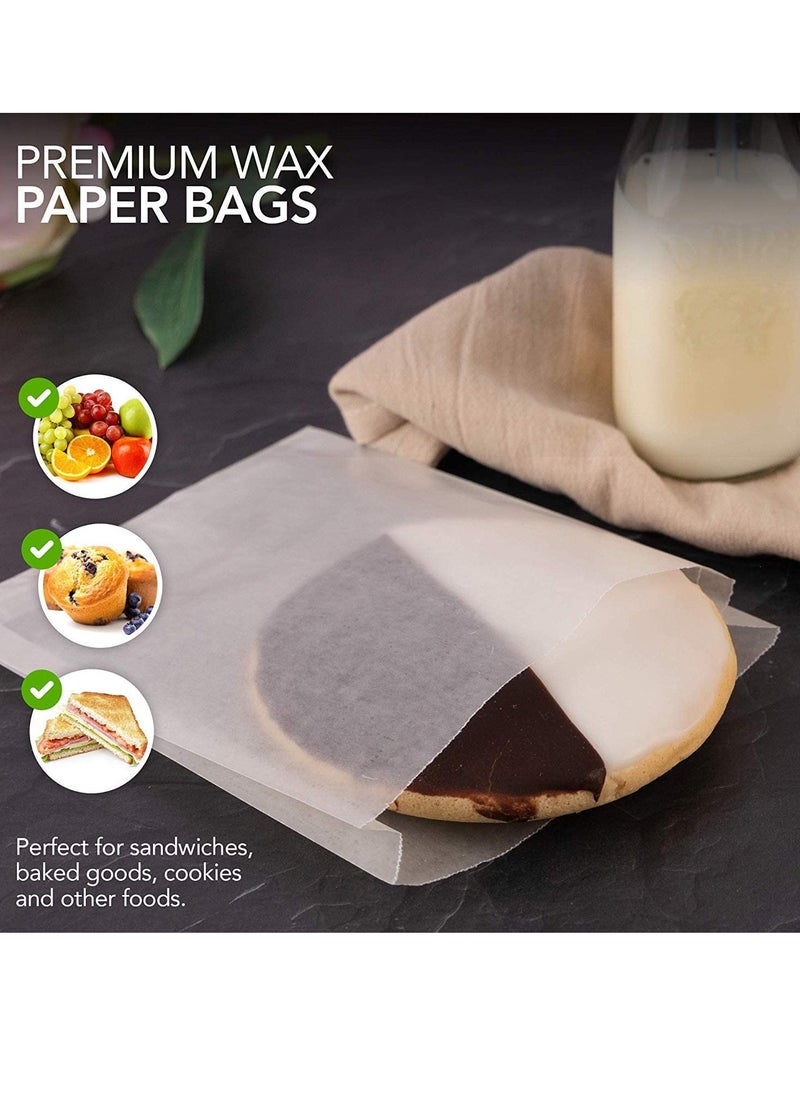 SYOSI - Paper Sandwich Bags Bulk Wax Paper (100 Pack) 7" x 6" x 1" Wet Wax Paper Bags - Food Grade Grease Resistant Wax Bags - White Glassine Bags - Paper Bags for Bakery Cookies, Candy, Snacks - Image 1