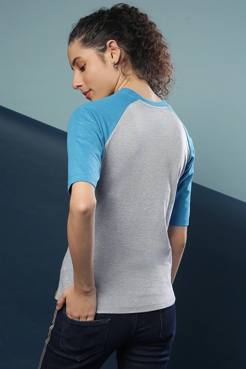 Pinacolada  Women's Sky Blue & Light Grey Raglan Knit Top for Women | Best Price UAE