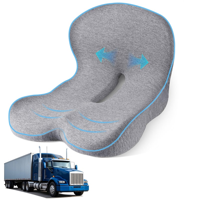 leqsdijk Seat Cushion for Truck Driver, Memory Foam Truck Seat Cushion with L-Shaped Ergonomic Design, Lumbar Support Pillow & Tailbone Pain Relief for Long Driving, Semi Truck Accessories - Image 1