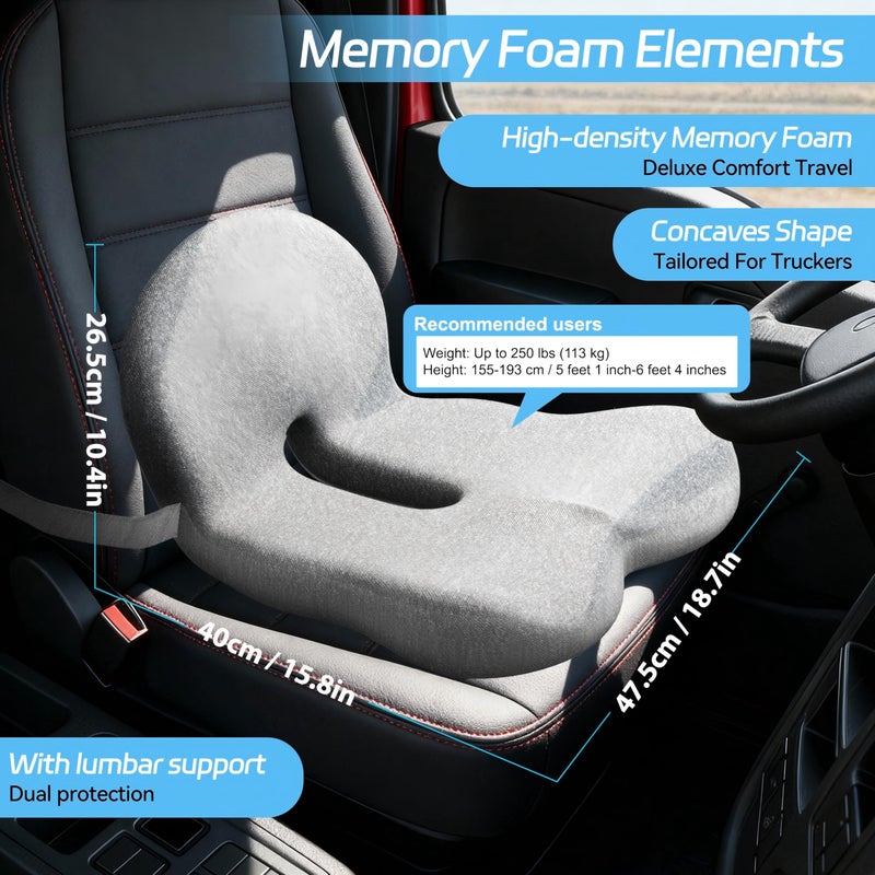 leqsdijk Seat Cushion for Truck Driver, Memory Foam Truck Seat Cushion with L-Shaped Ergonomic Design, Lumbar Support Pillow & Tailbone Pain Relief for Long Driving, Semi Truck Accessories - Image 2