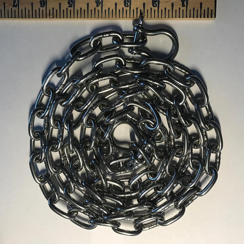 US Stainless سلسلة مرساة من الفولاذ المقاوم للصدأ 316 بقطر 5.5 مم (3/16") بطول 10' مع مشابك عالية الجودة - Image 2