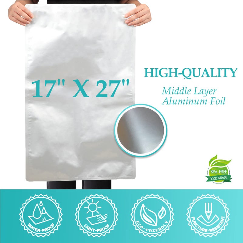 SHXWELL 15PCS 5 Gallon Mylar Bags with 2500CC Oxygen Absorbers & Labels, 10.5 Mil Thick 17"x 27" Vacuum Sealer Bags Heat Sealable Bag for Long Term Food Storage - Image 2